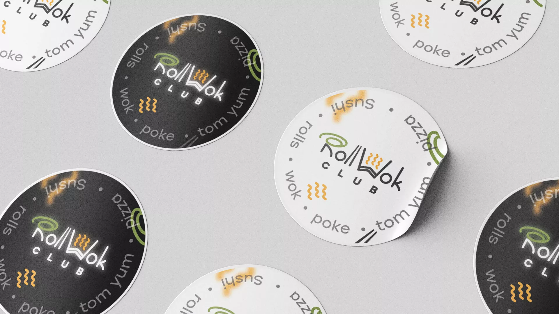 Разработка дизайна наклеек для суши-бара «Roll Wok Club» в Свирске